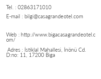 Biga Casa Grande Otel iletiim bilgileri